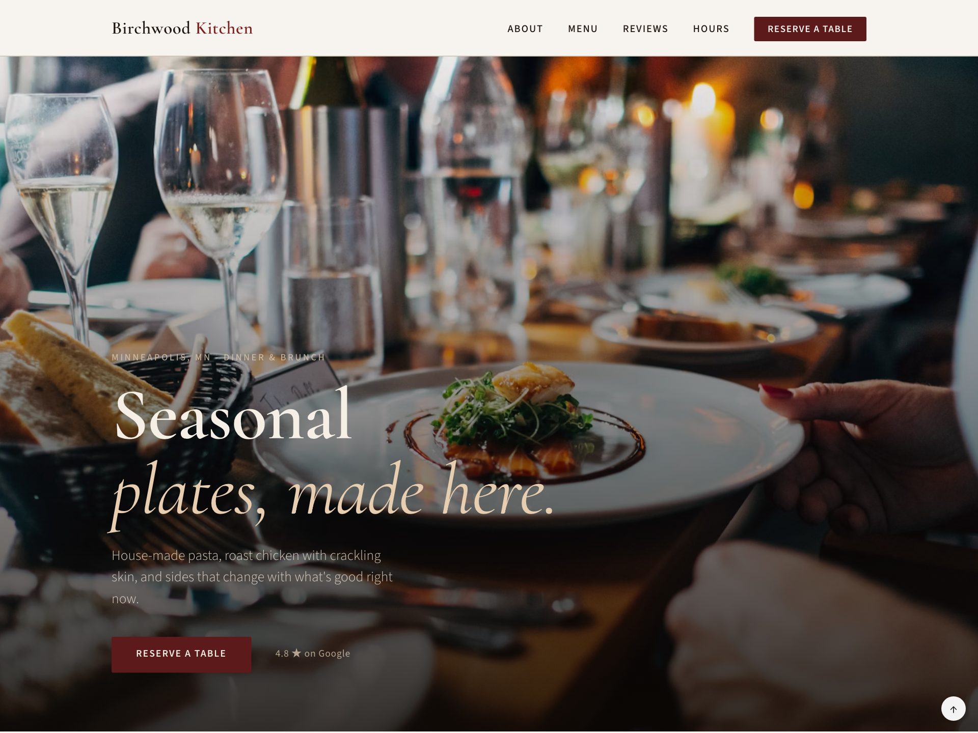 Birchwood Kitchen — a website Styka generated for a restaurant business