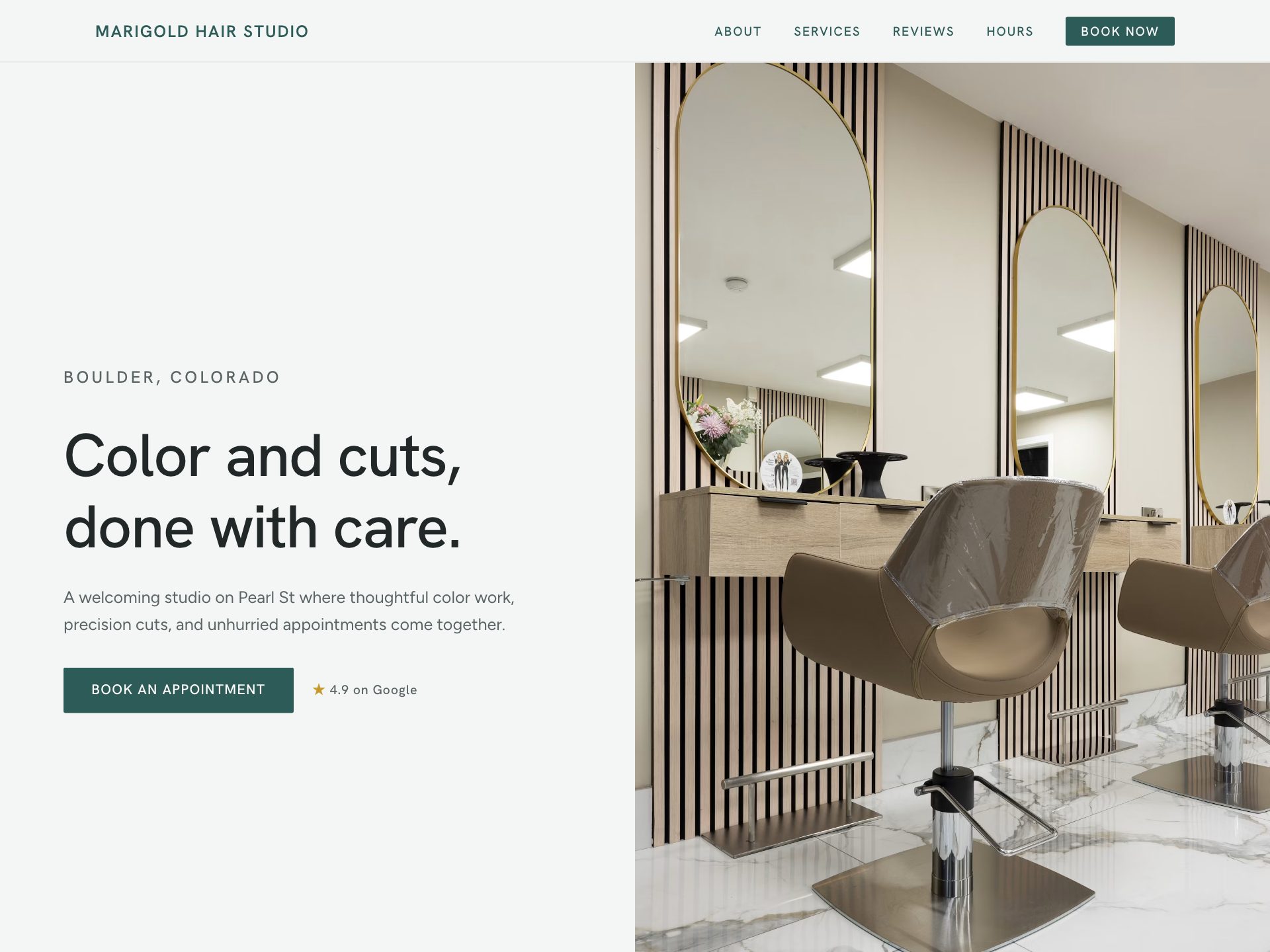 Marigold Hair Studio — a website Styka generated for a hair salon business